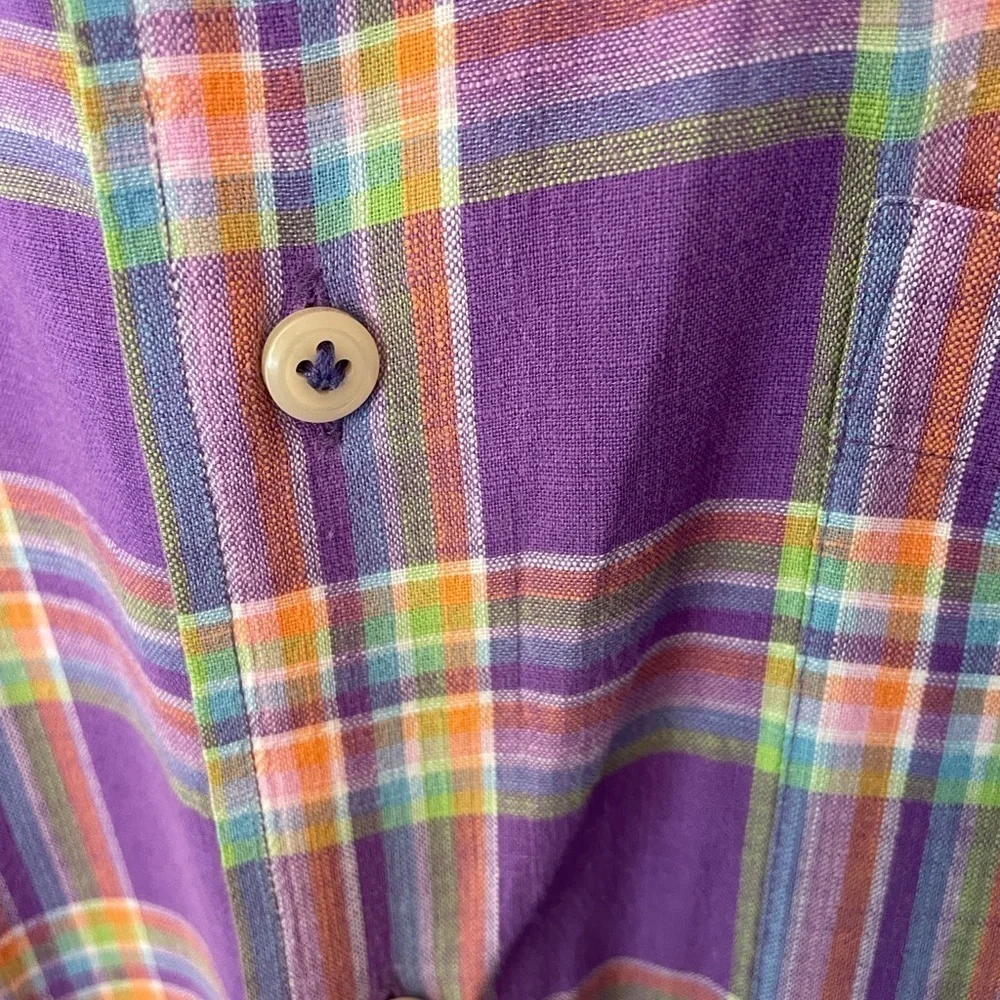Peter Millar Men’s XL Purple, Yellow, Orange & Blue Plaid Shirt 100% Cotton